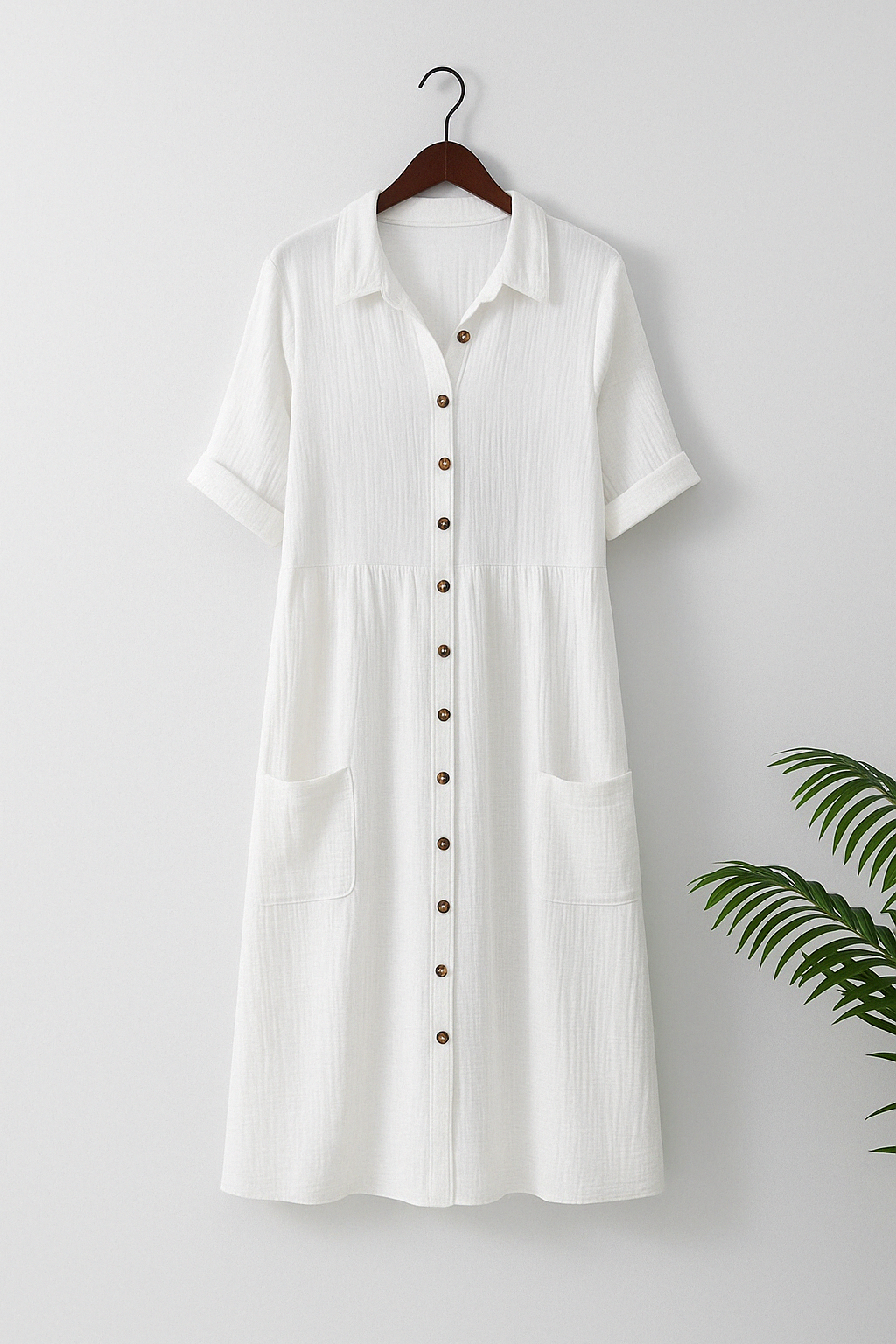 Abito Vintage in Cotone e Lino con Collo a V