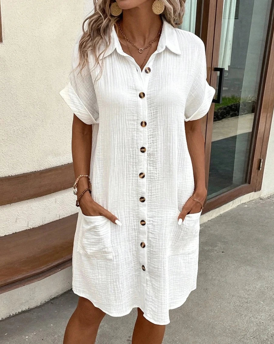 Abito Vintage in Cotone e Lino con Collo a V