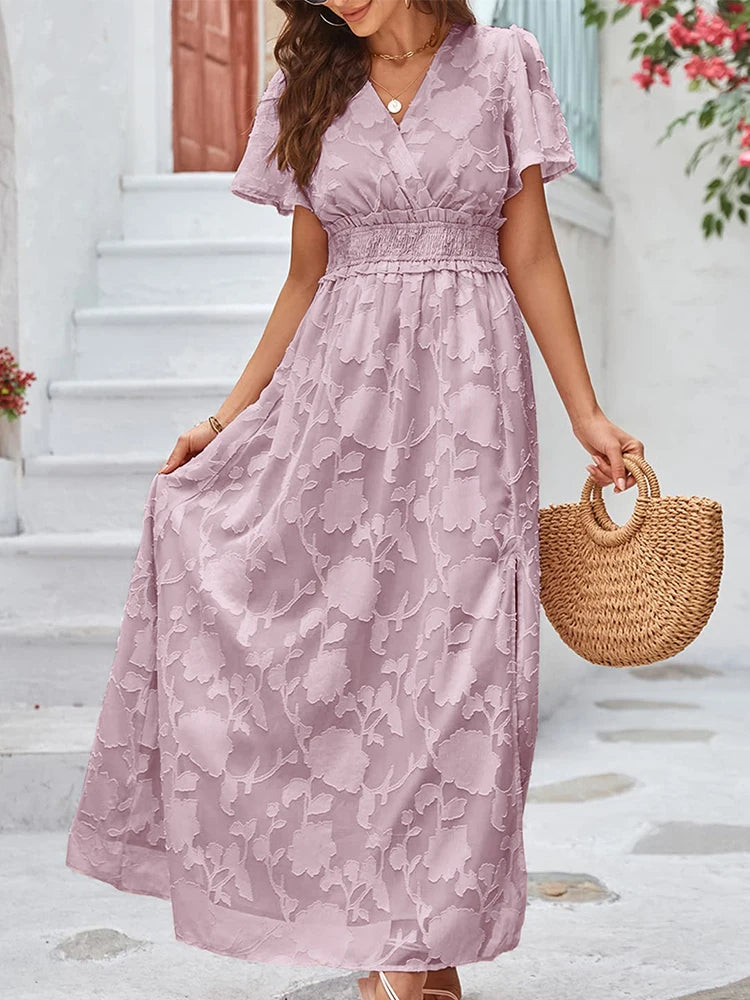 Maxi Abito Estivo con Scollo a V e Spacco Laterale